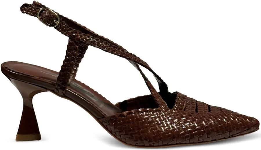LA ROSE Moritz geweven slingback pumps Bruin
