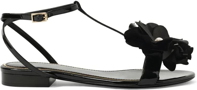 Lanvin Slippers verfraaid met bloemen en T-bandje Zwart