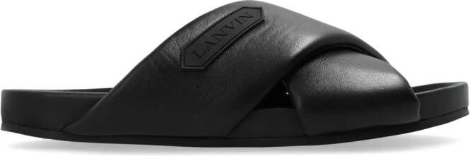 Lanvin Leren slippers met logopatch en gekruiste bandjes Zwart