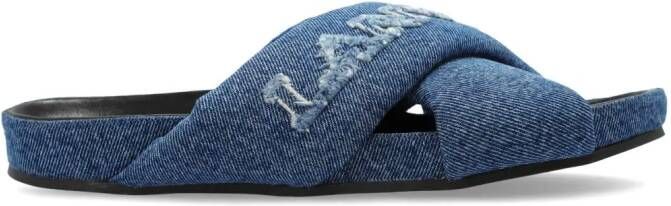 Lanvin Denim slippers met geborduurd logo en gekruiste bandjes Blauw