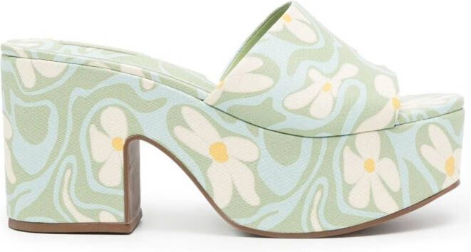 Larroude Muiltjes met plateauzool Groen