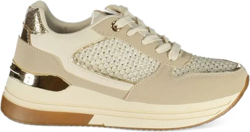 Laura Biagiotti crystal-embellished metallic-panel sneakers Beige