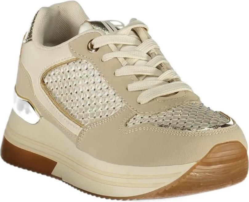 Laura Biagiotti crystal-embellished metallic-panel sneakers Beige - Foto 3