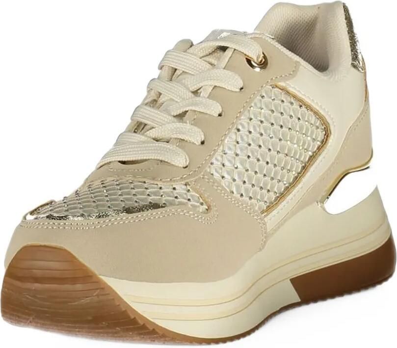 Laura Biagiotti crystal-embellished metallic-panel sneakers Beige - Foto 2