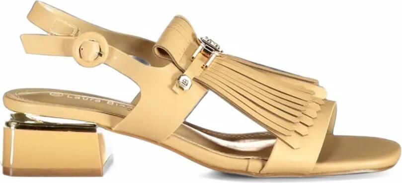 Laura Biagiotti Sandalen met franje en logoplakkaat Beige