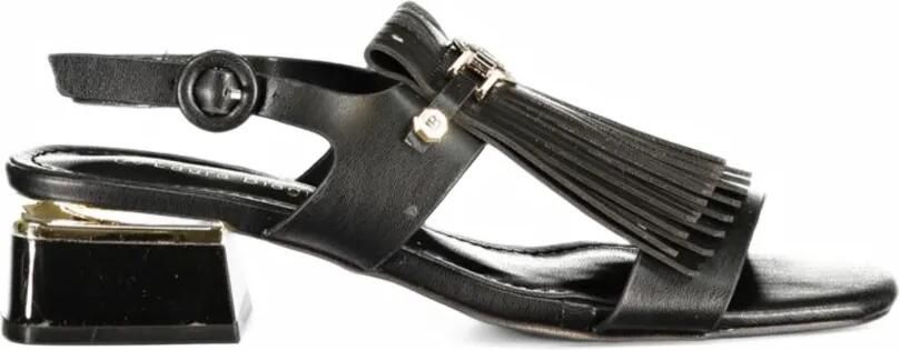 Laura Biagiotti Sandalen met franje en logoplakkaat Zwart