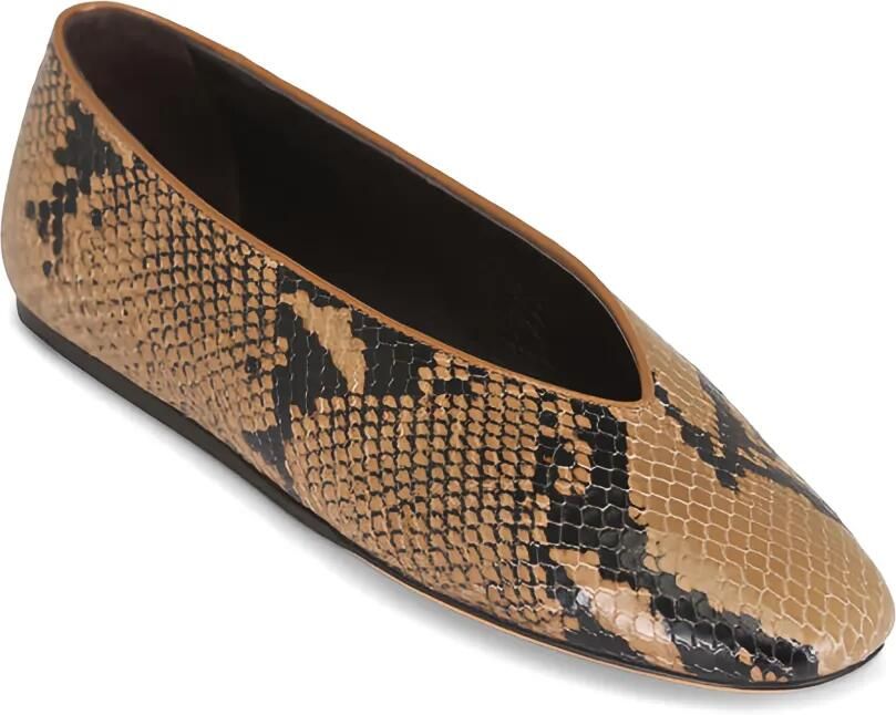 Le Monde Beryl Leren ballerina's met slangen-effect Beige