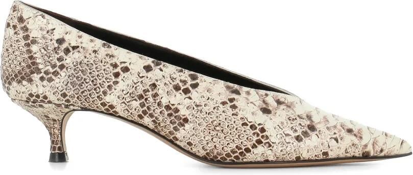 Le Monde Beryl Leren pumps met slangenleer-effect en puntige neus Beige