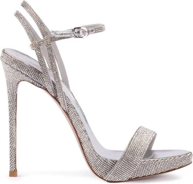 Le Silla 120 mm Gwen lleren sandalen met stras Zilver