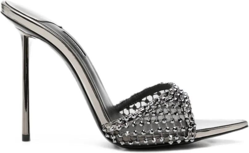 Le Silla Gilda sandalen met hak puntige neus en verfraaid met kristallen Zilver