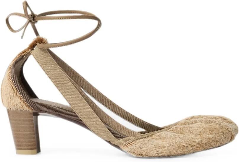 LEMAIRE 55 mm Pedille ballerina's met hak van leer in natuurlijke ponystijl Beige