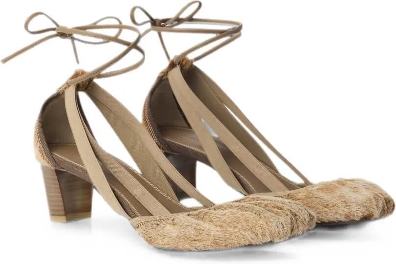 LEMAIRE 55 mm Pedille ballerina's met hak van leer in natuurlijke ponystijl Beige - Foto 4