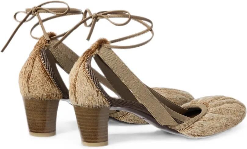 LEMAIRE 55 mm Pedille ballerina's met hak van leer in natuurlijke ponystijl Beige - Foto 5