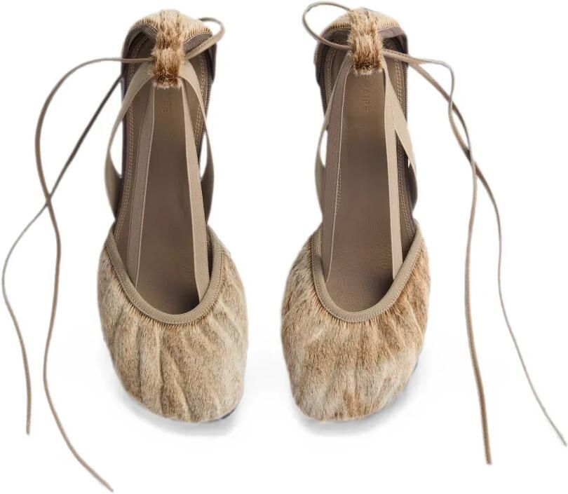 LEMAIRE 55 mm Pedille ballerina's met hak van leer in natuurlijke ponystijl Beige - Foto 3