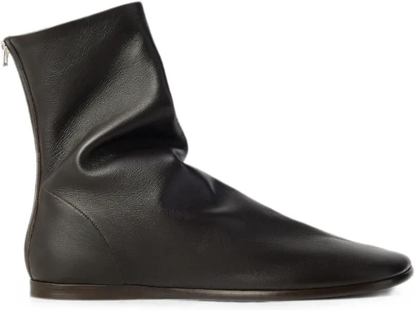LEMAIRE Glove platte enkellaarzen van glanzend nappa lamsleer Bruin
