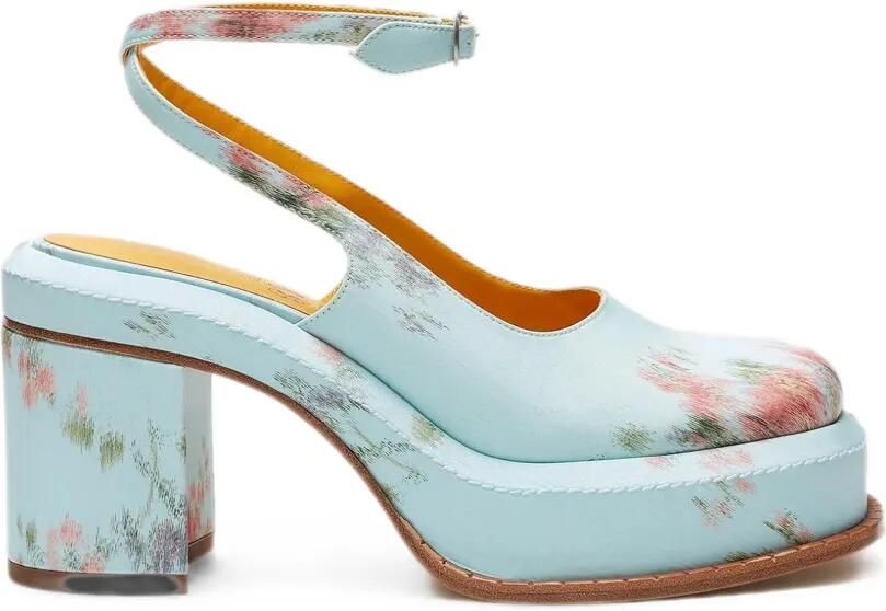 LILI CURIA Nico muiltjes met bloemenprint en hak Blauw