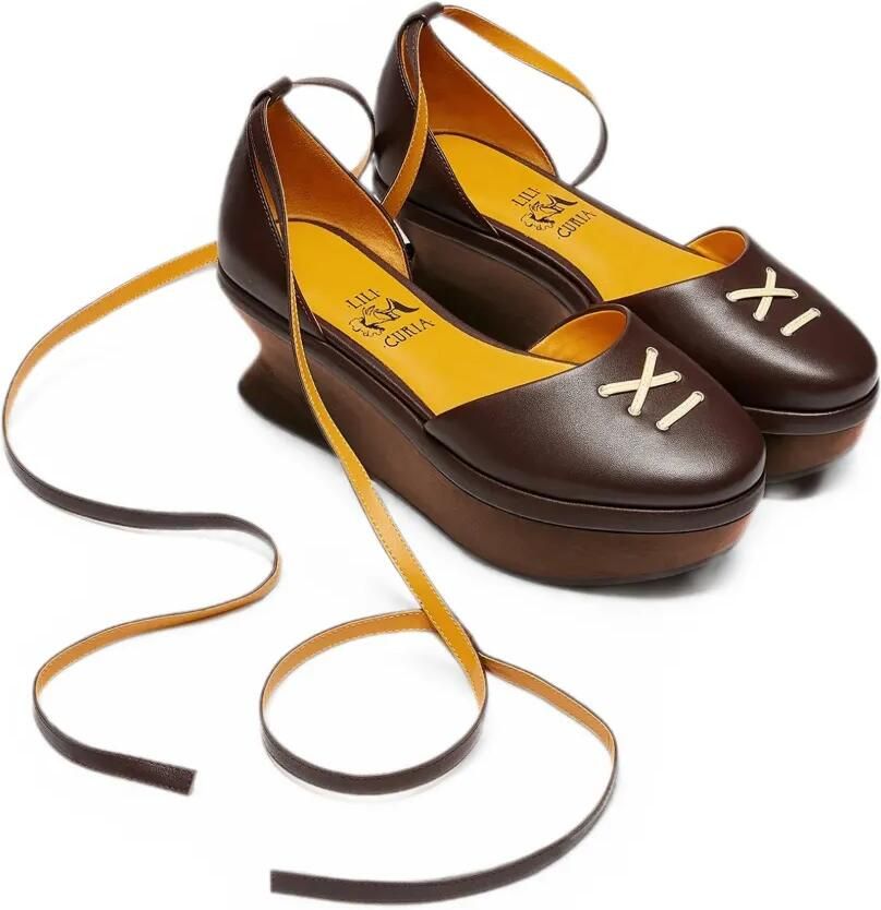 LILI CURIA Petra sandalen met plateauzool en veters Bruin - Foto 2