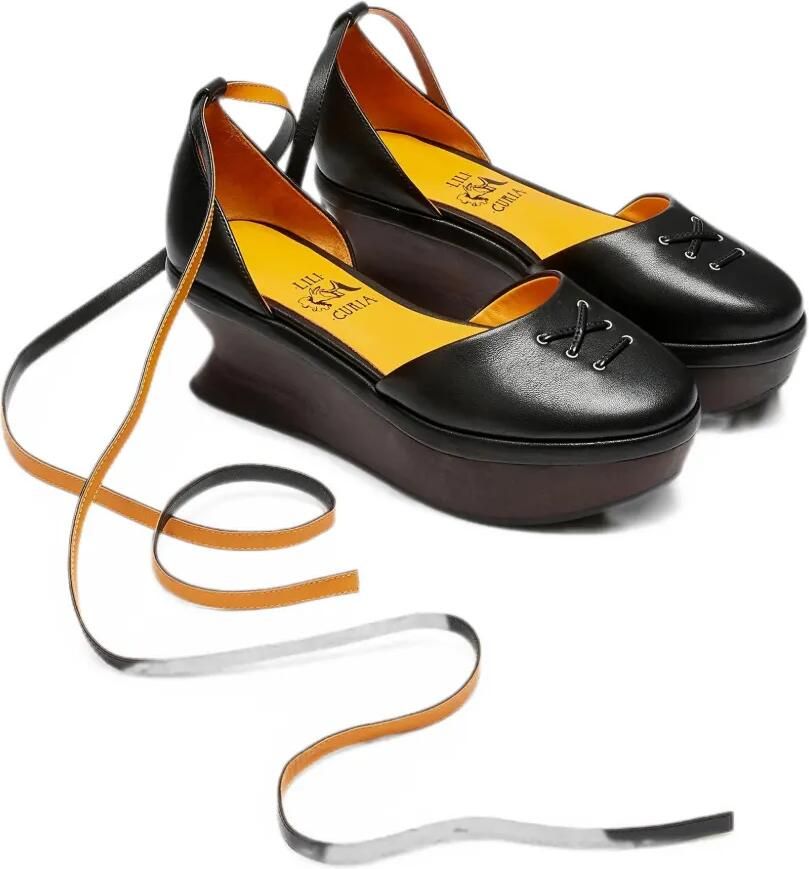 LILI CURIA Petra sandalen met plateauzool en veters Zwart - Foto 2