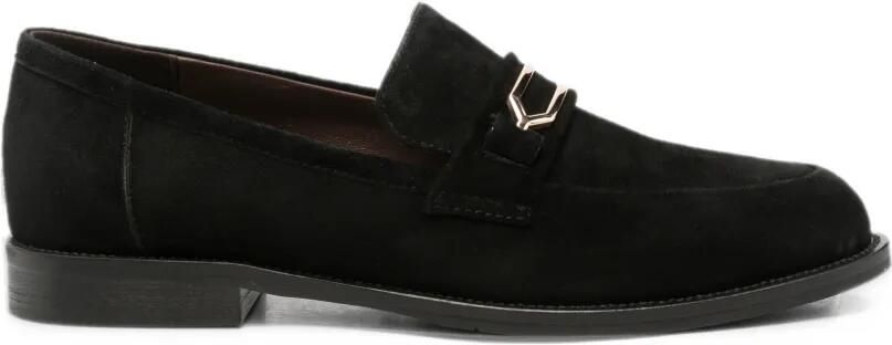 LINDA BAUMANN buckle-detail suede loafers Zwart