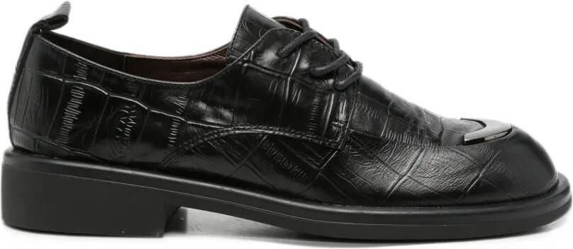 LINDA BAUMANN crocodile-effect lace-up loafers Zwart