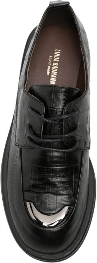 LINDA BAUMANN crocodile-effect lace-up loafers Zwart - Foto 4