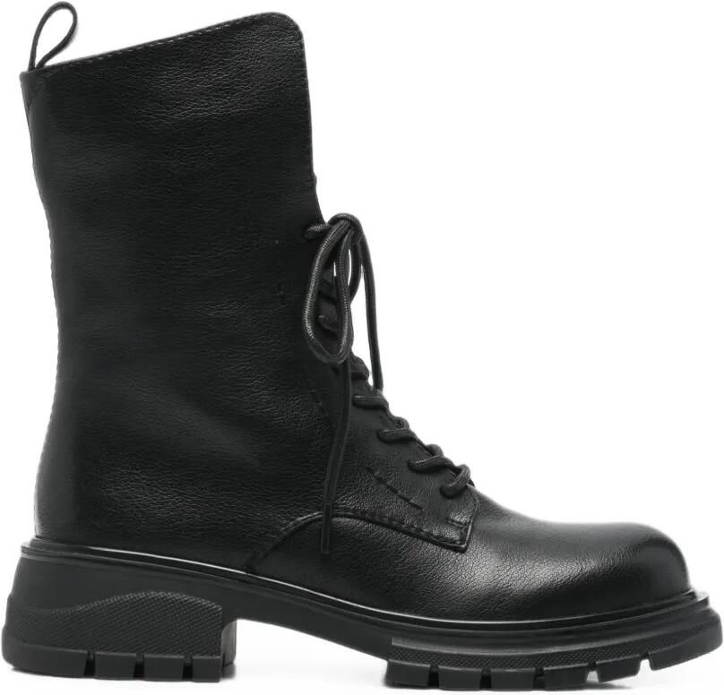 LINDA BAUMANN lace-up buckle-detail combat boots Zwart