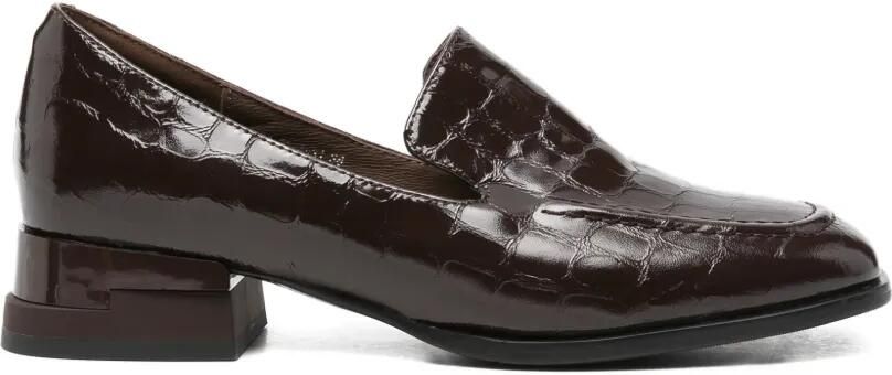 LINDA BAUMANN Leren loafers met krokodillen-reliëf Bruin