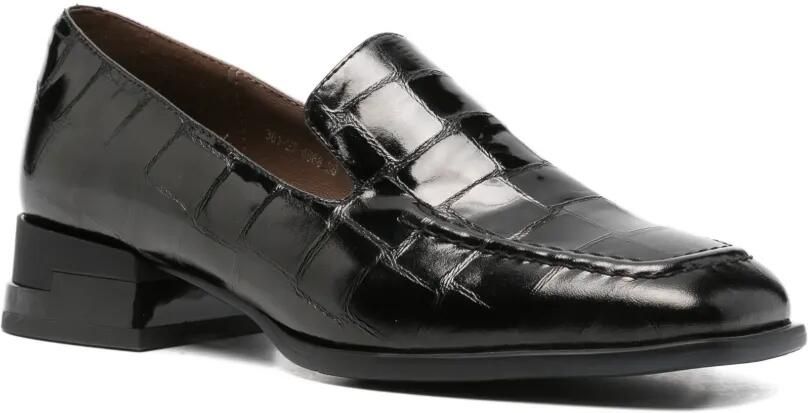 LINDA BAUMANN Leren loafers met krokodillen-reliëf Zwart - Foto 2