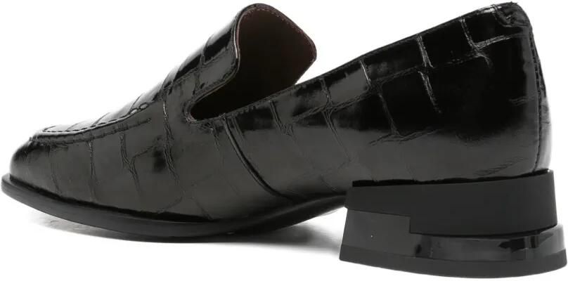 LINDA BAUMANN Leren loafers met krokodillen-reliëf Zwart - Foto 3