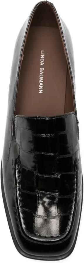 LINDA BAUMANN Leren loafers met krokodillen-reliëf Zwart - Foto 4