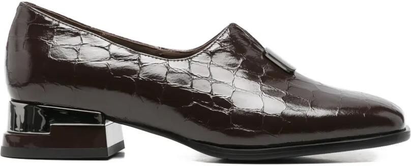 LINDA BAUMANN Loafers met krokodillen-reliëf en blokhak Bruin