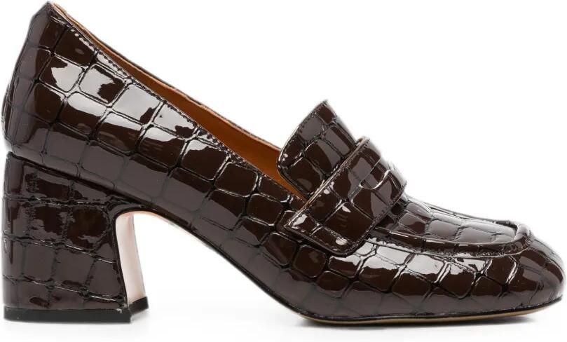 LINDA BAUMANN Loafers met krokodillen-reliëf en blokhak Bruin