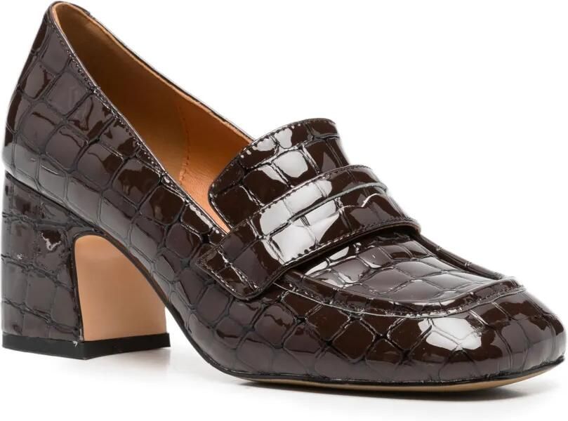 LINDA BAUMANN Loafers met krokodillen-reliëf en blokhak Bruin - Foto 3
