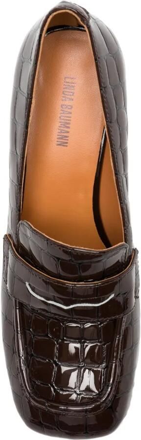 LINDA BAUMANN Loafers met krokodillen-reliëf en blokhak Bruin - Foto 4
