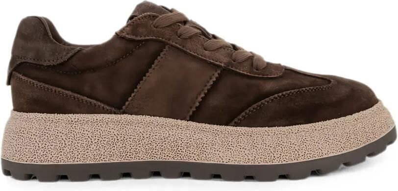 LINDA BAUMANN Suède sneakers met plateauzool Bruin