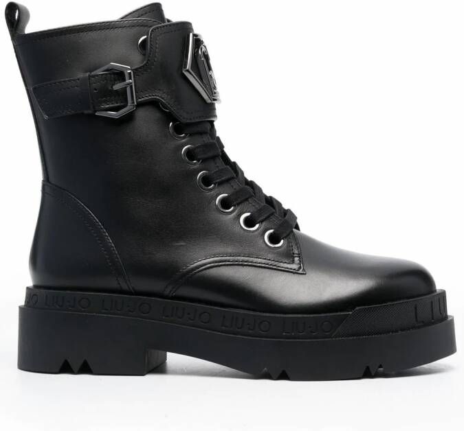 LIU JO Combat boots met logoplakkaat Zwart