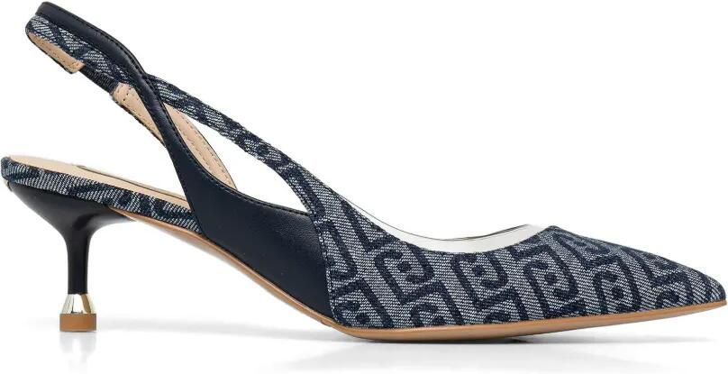 LIU JO Denim slingback pumps met jacquard Blauw