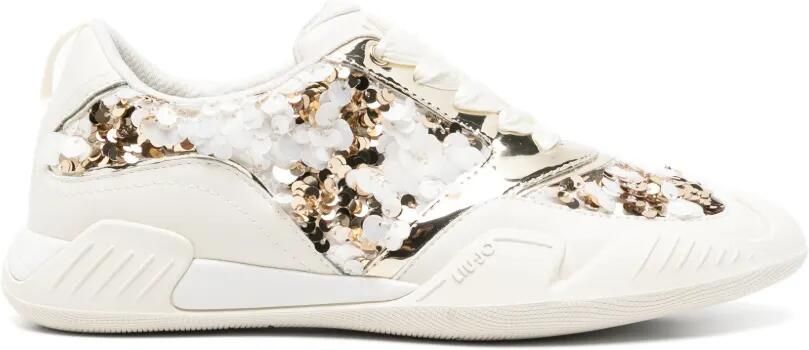 LIU JO Leren sneakers verfraaid met pailletten Beige