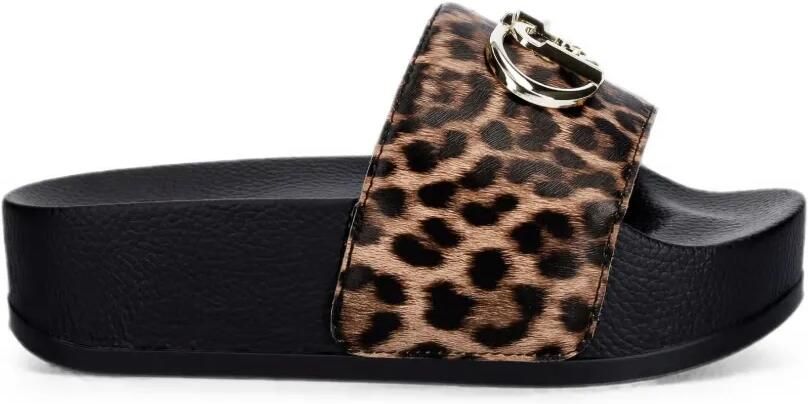 LIU JO Slippers met luipaard-print en logo-plakkaat Zwart