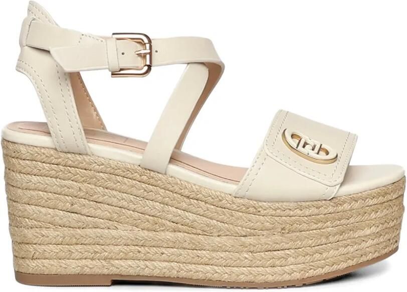 LIU JO Zeppe Bali leren espadrilles met raffia sleehak Wit