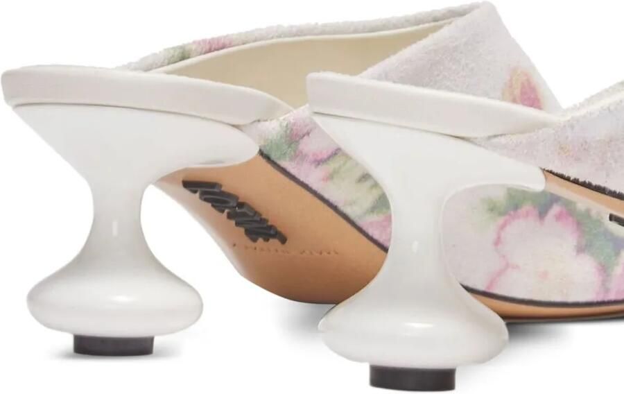 LOEWE 45 mm kalfsleren muiltjes met bloemenprint Wit - Foto 2