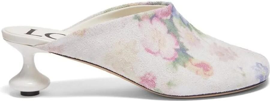 LOEWE 45 mm kalfsleren muiltjes met bloemenprint Wit - Foto 3