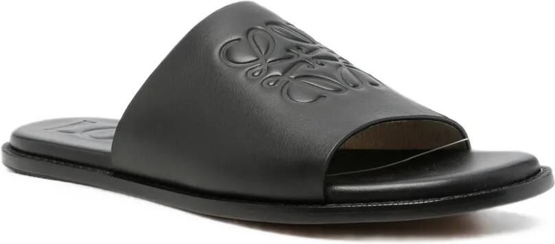 LOEWE Anagram flex kalfsleren slippers Zwart - Foto 4