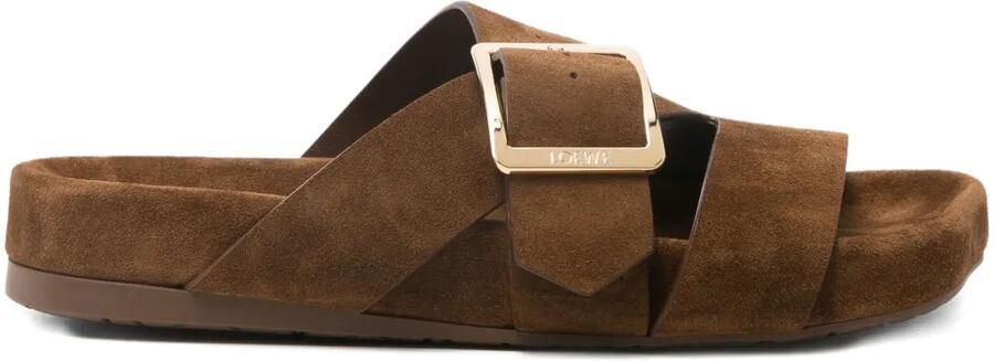 LOEWE Ease Buckle suède sandalen Bruin