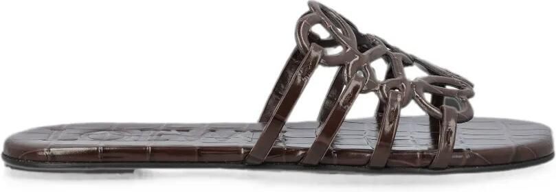 LOEWE Petal Anagram sandalen met krokodillen-reliëf Bruin