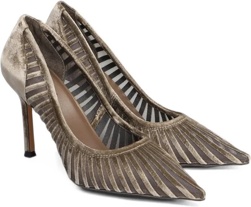 Lola Cruz Candice 95 fluwelen pumps met mesh vlak Bruin - Foto 4