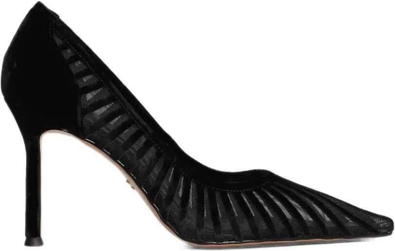 Lola Cruz Candice 95 fluwelen pumps met mesh vlak Zwart