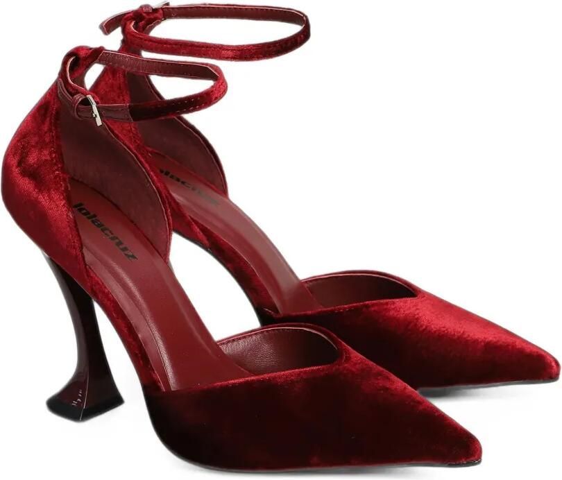 Lola Cruz Eugenia 95 fluwelen pumps met enkelband Rood - Foto 4