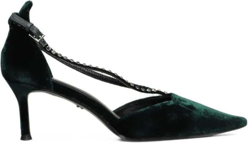 Lola Cruz Mirabella 65 fluwelen pumps verfraaid met kristallen Groen