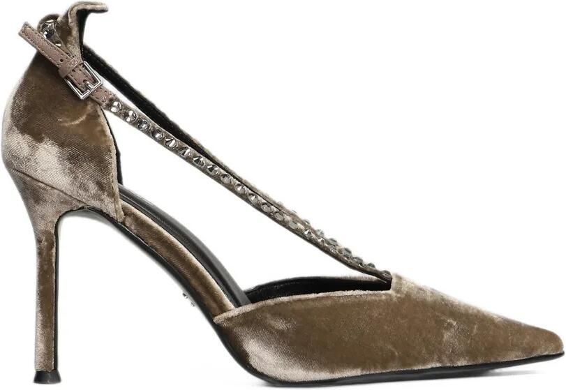 Lola Cruz Mirabella 95 fluwelen pumps verfraaid met kristallen Bruin